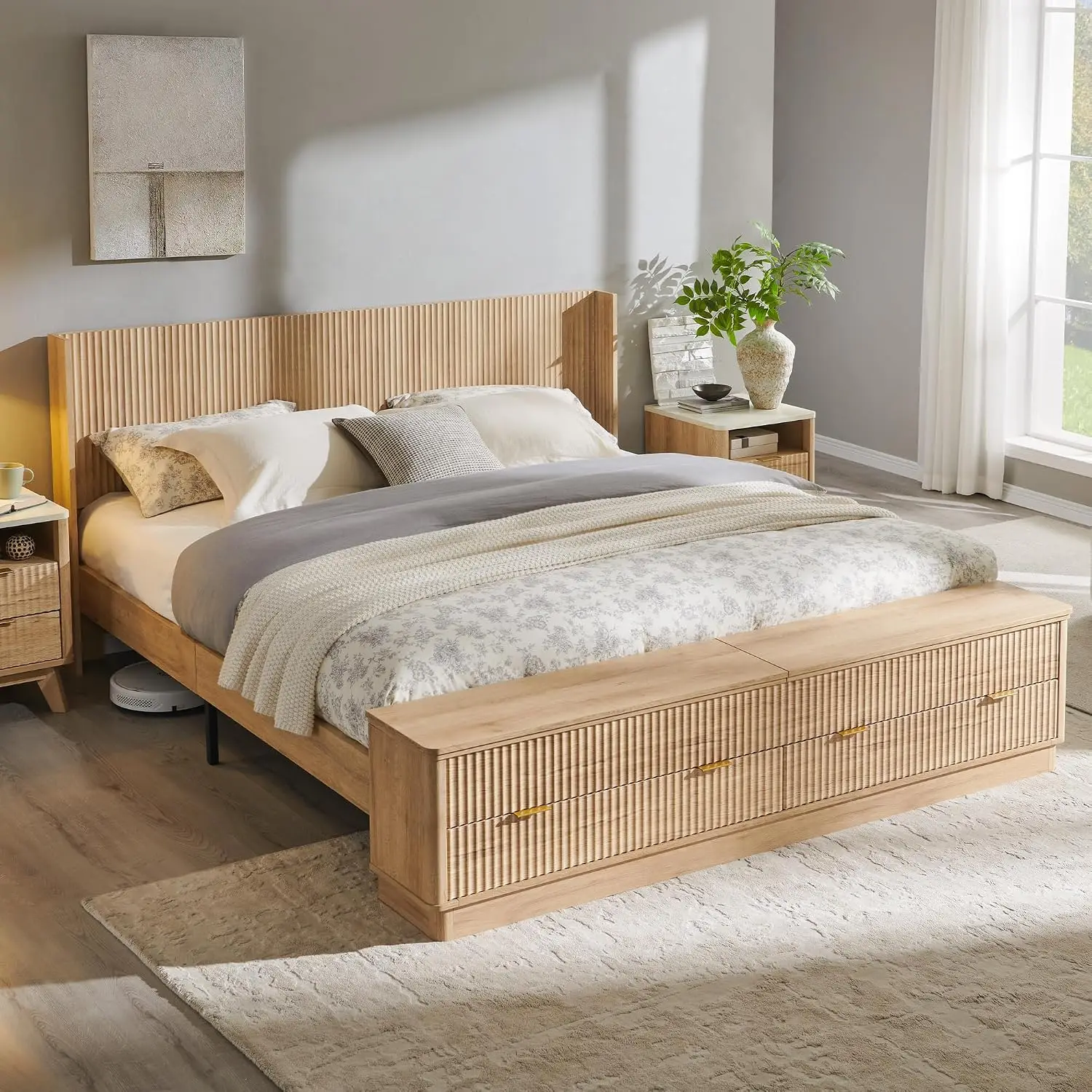 King Size Bed Frame With Storage Drawers - Rangka Tempat Tidur King Size Beralur