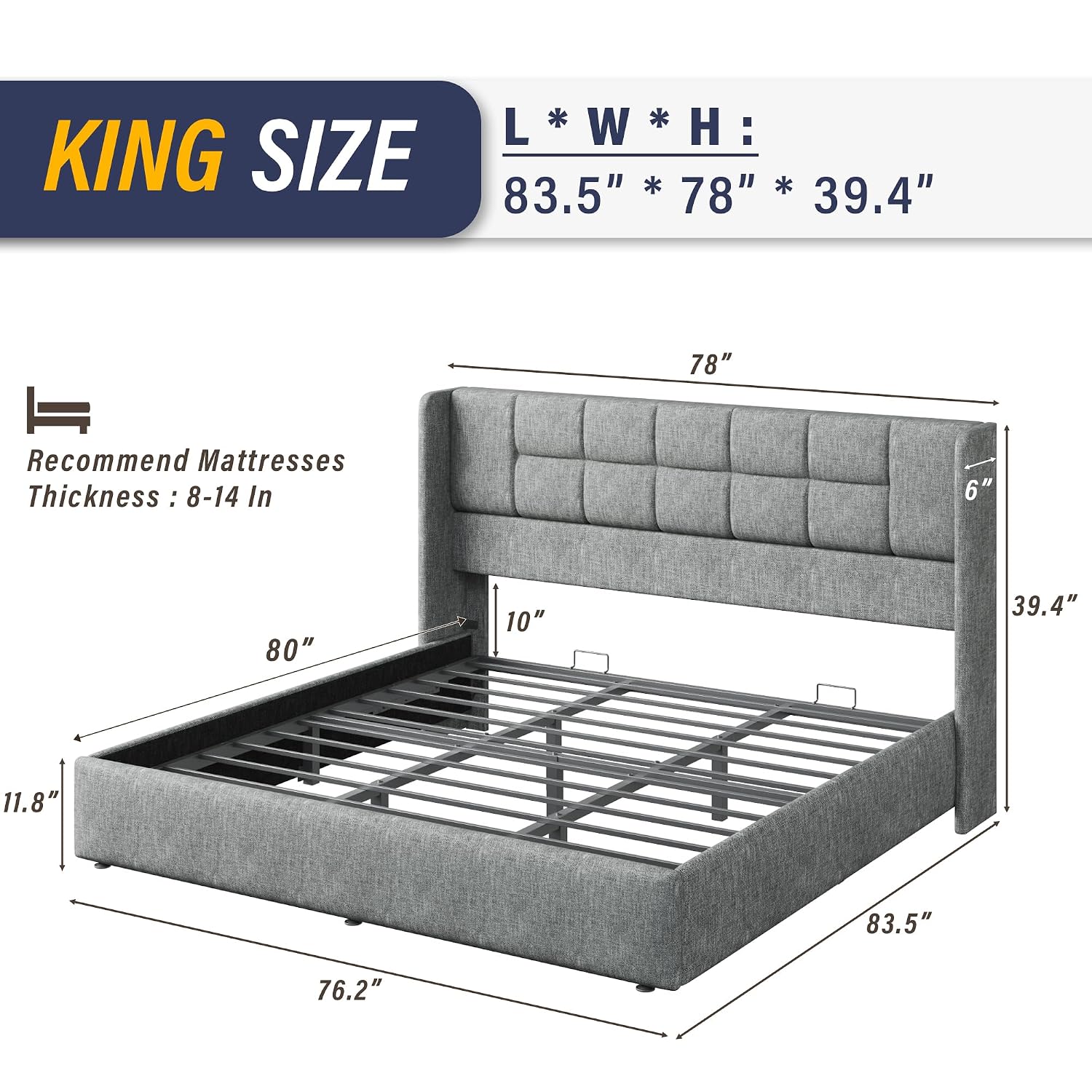 Gas Lift Storage Bed Hydraulic - Rangka Tempat Tidur King dengan Penyimpanan