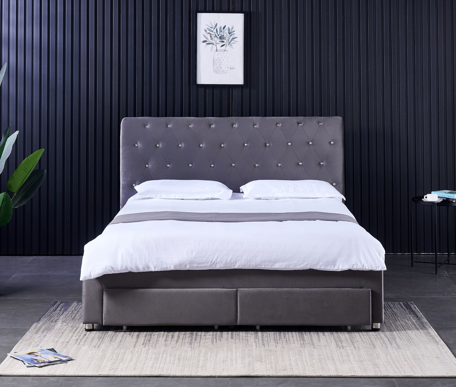 King Size Bed Frame With Storage Drawers - Rangka Tempat Tidur Double Modern dengan