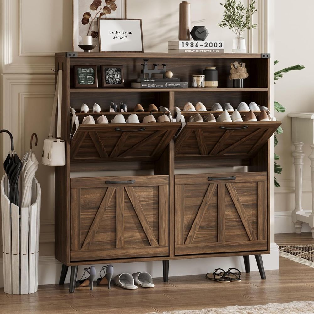 Shoe Rack Cabinet Narrow Entryway - Lemari Sepatu dengan 4 Rak, Lemari