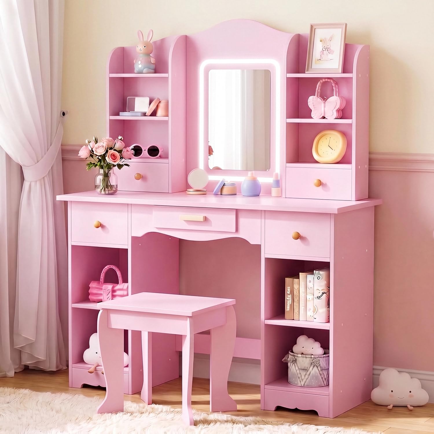 Dressing Table Vanity With Lighted Mirror - Meja Rias Anak dengan Lampu 3
