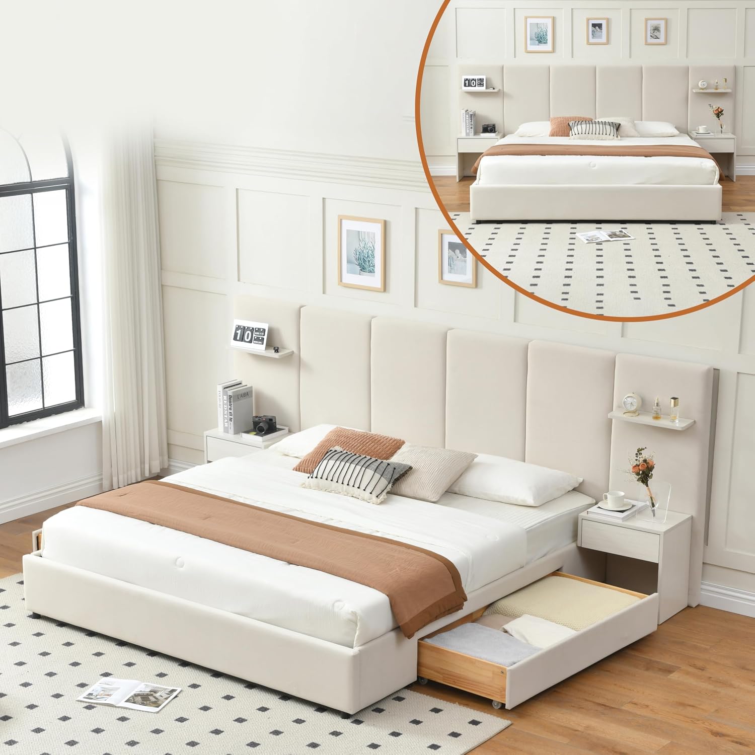 King Size Bed Frame With Storage Drawers - Rangka Tempat Tidur King Size dengan