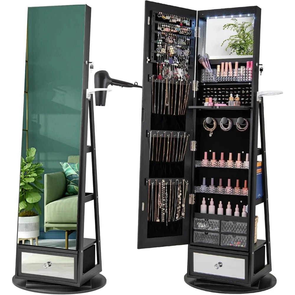 Full Length Mirror Jewelry Armoire - 360 ° Lemari Perhiasan Putar 64.5