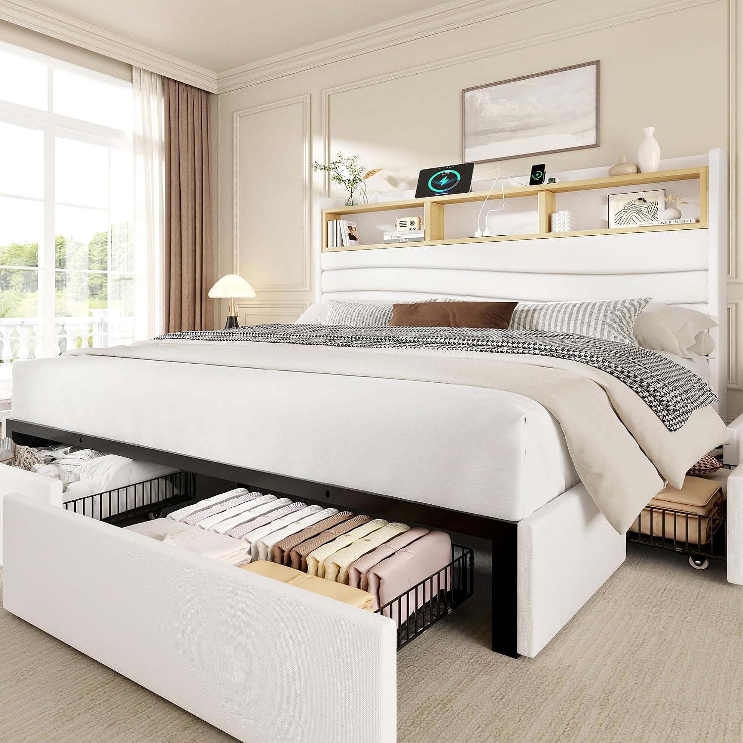 King Size Bed Frame With Storage Drawers - Rangka Tempat Tidur King Size dengan