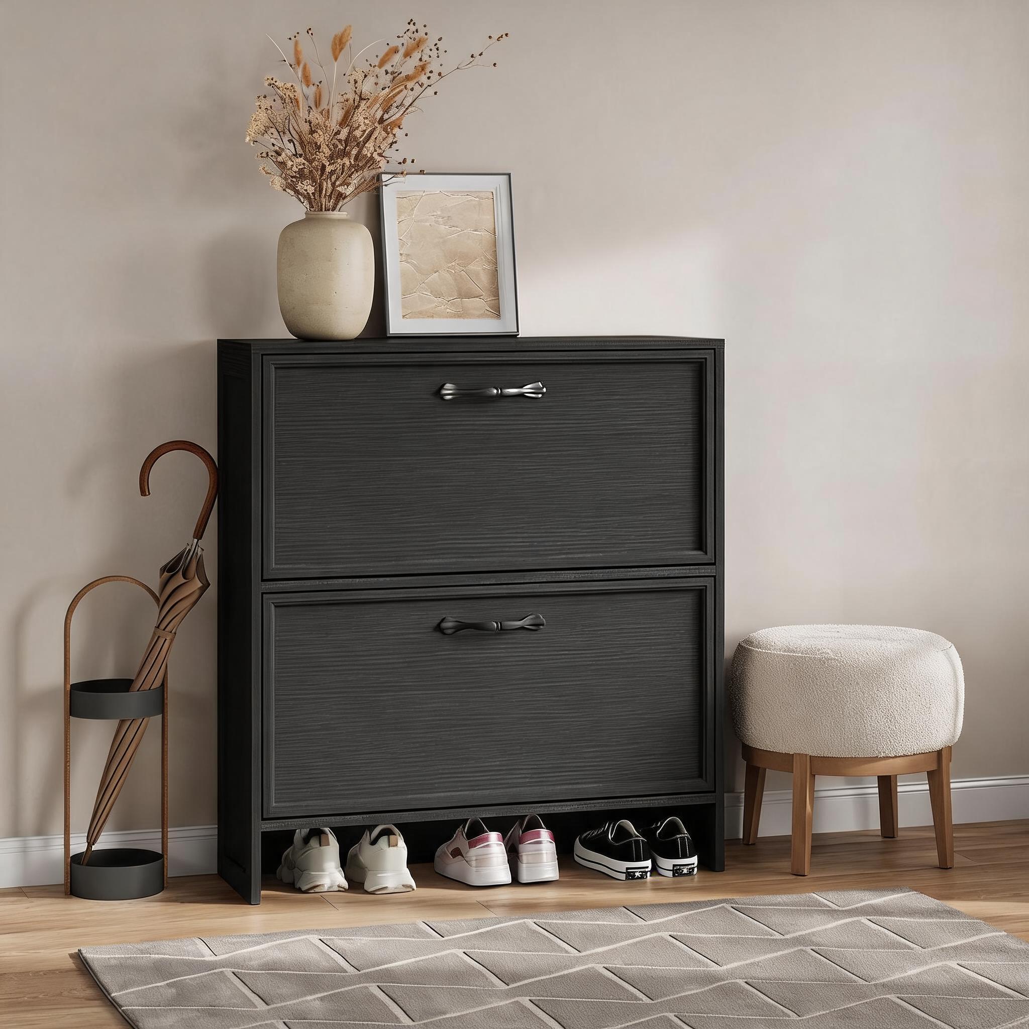 Shoe Rack Cabinet Narrow Entryway - 2 Laci Kabinet Sepatu Lipat Dengan