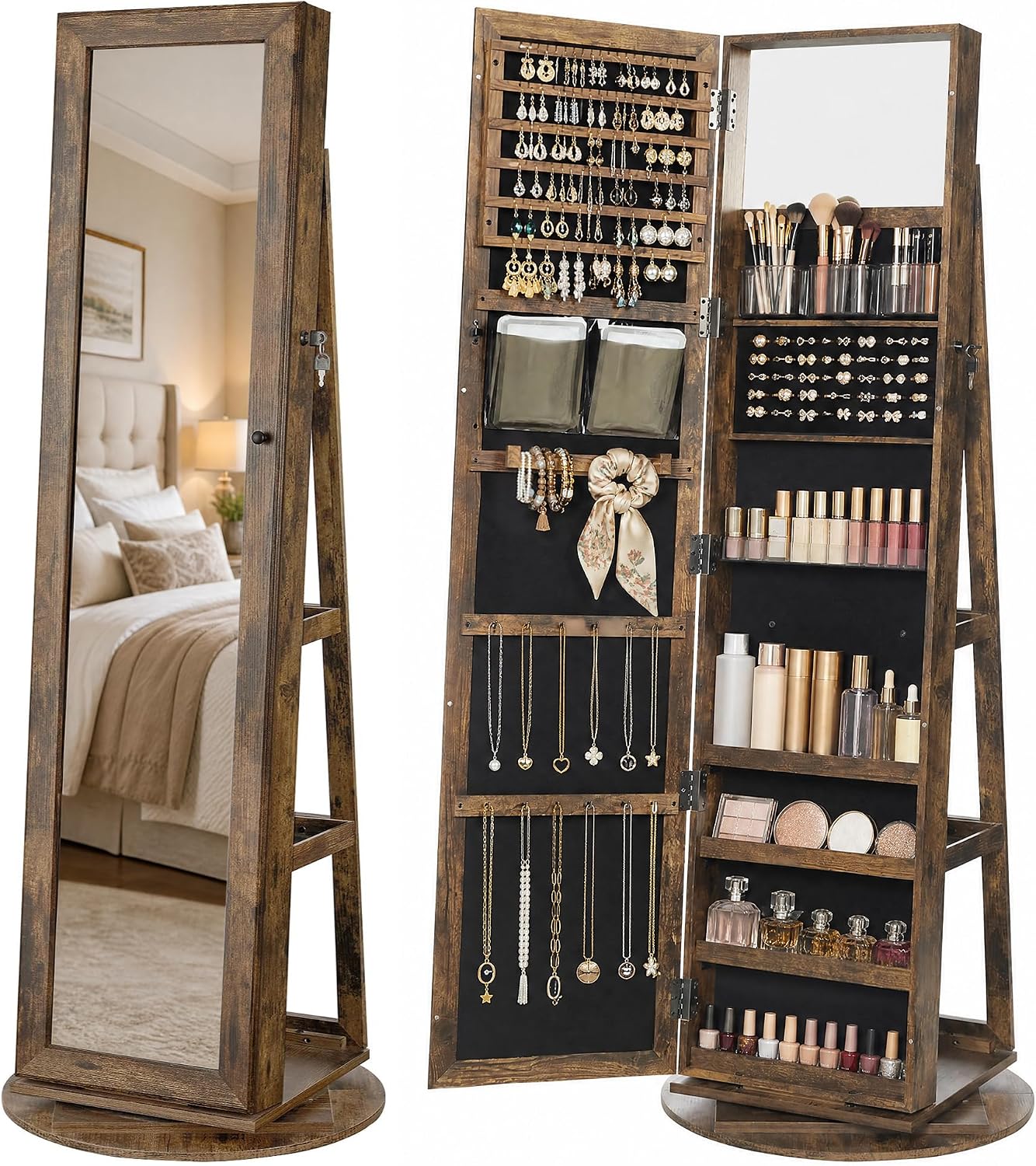 Full Length Mirror Jewelry Armoire - Lemari Perhiasan Berdiri, Cermin Panjang Penuh