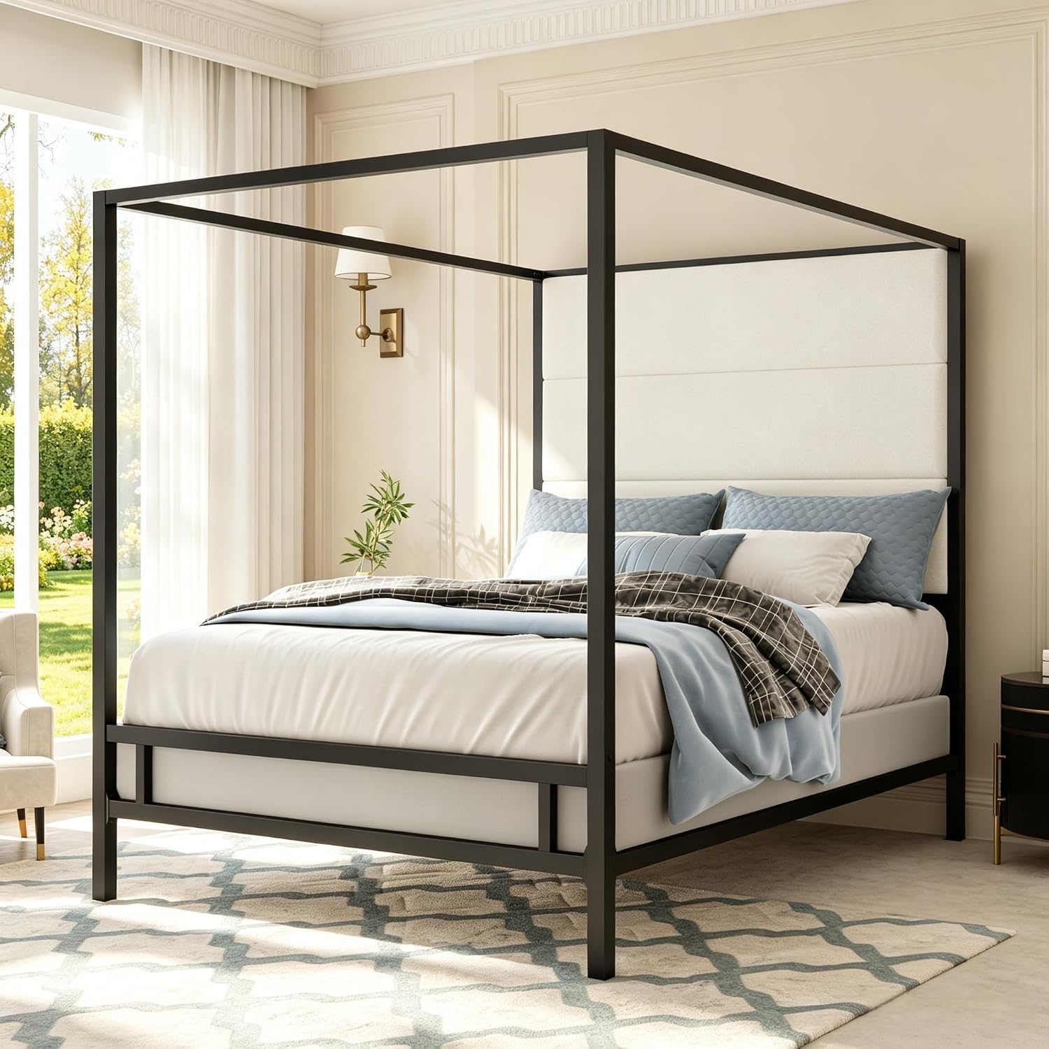 Canopy Bed Frame Metal Queen - Tempat Tidur Kanopi Queen Berlapis Beludru