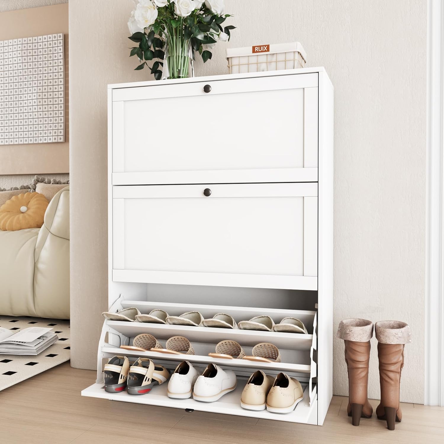 Shoe Rack Cabinet Narrow Entryway - Lemari Penyimpanan Sepatu, Organizer Tiga Laci