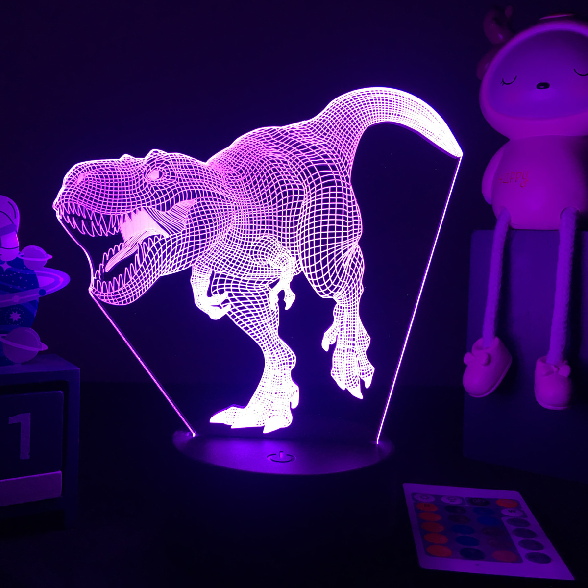 Floating Nightstand With Led Light - Lampu malam dinosaurus LED 3D untuk