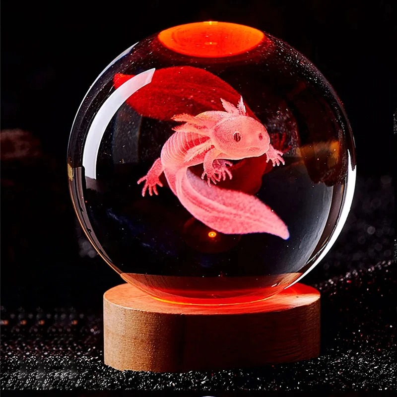 Floating Nightstand With Led Light - Bola kristal ukir Laser 3D Axolotl,