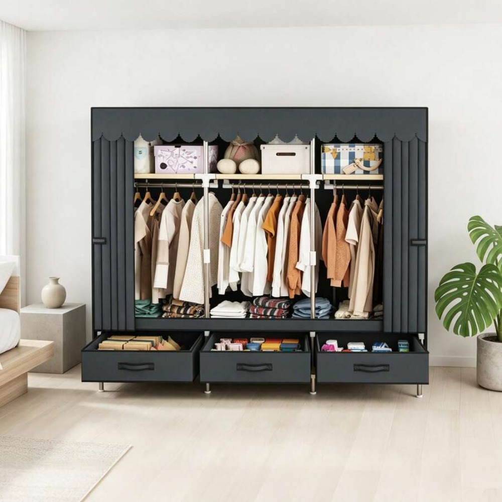 Lemari Pakaian Portabel dengan - Wardrobe Closet Portable Fabric Cover ulasan dan harga