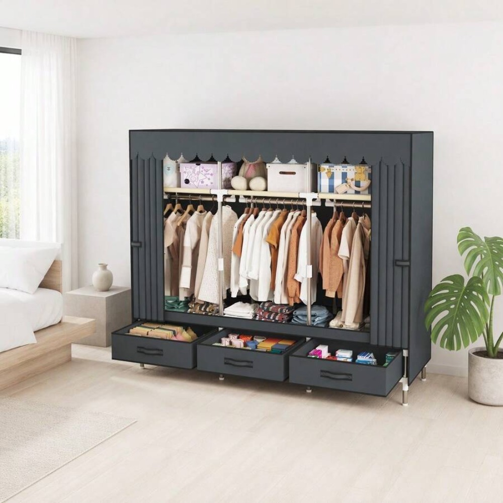 Lemari Pakaian Portabel dengan - Wardrobe Closet Portable Fabric Cover ulasan dan harga