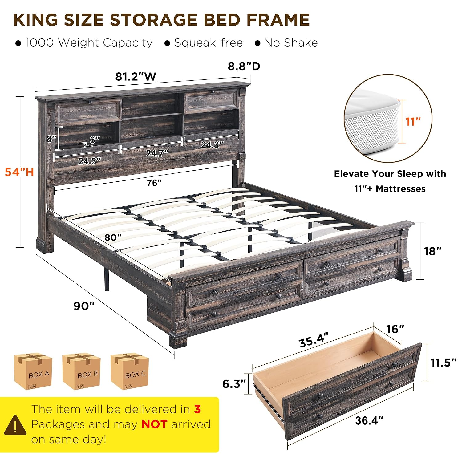 Rangka Tempat Tidur King Size, - King Size Bed Frame With Storage Drawers ulasan dan harga