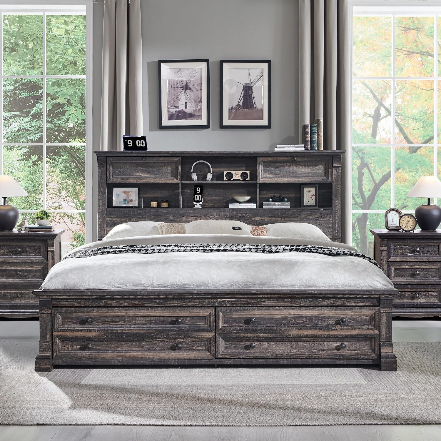 Rangka Tempat Tidur King Size, - King Size Bed Frame With Storage Drawers ulasan dan harga