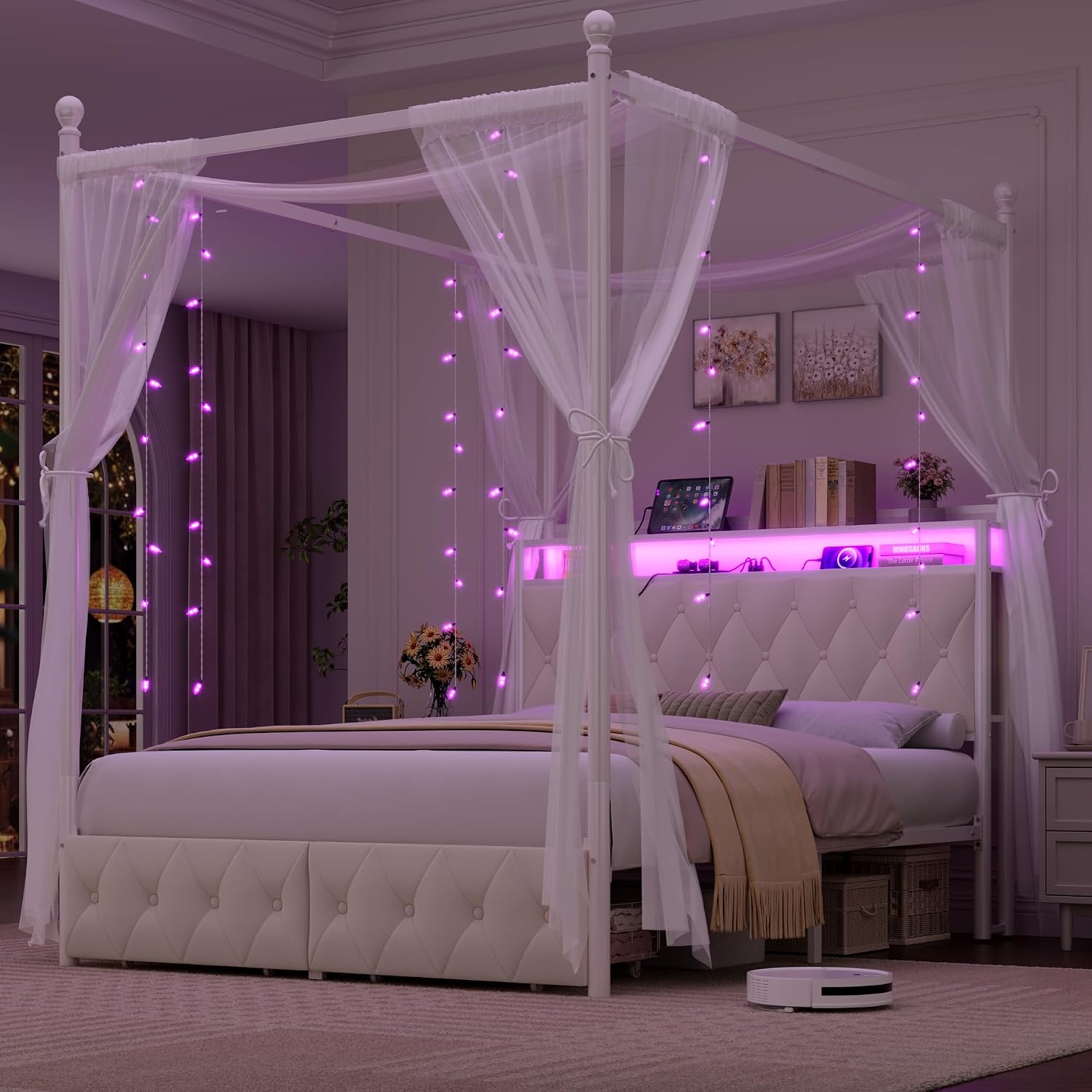 Rangka Tempat Tidur dengan Kan - Canopy Bed Frame Metal Queen ulasan dan harga