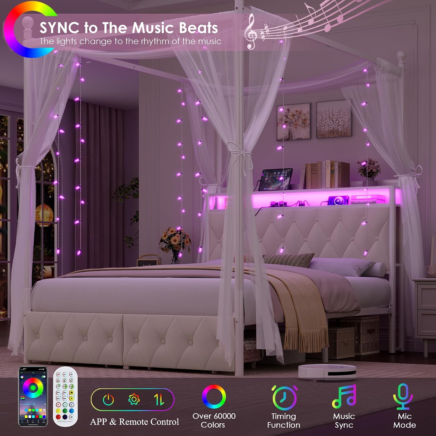 Rangka Tempat Tidur dengan Kan - Canopy Bed Frame Metal Queen ulasan dan harga