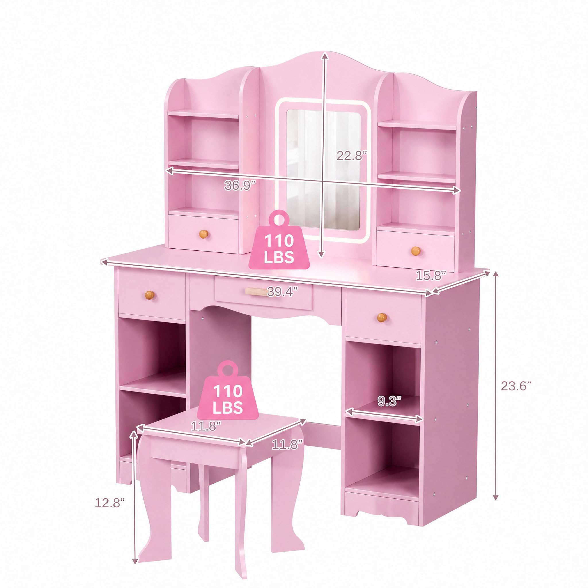 Meja Rias Anak dengan Lampu 3  - Dressing Table Vanity With Lighted Mirror ulasan dan harga