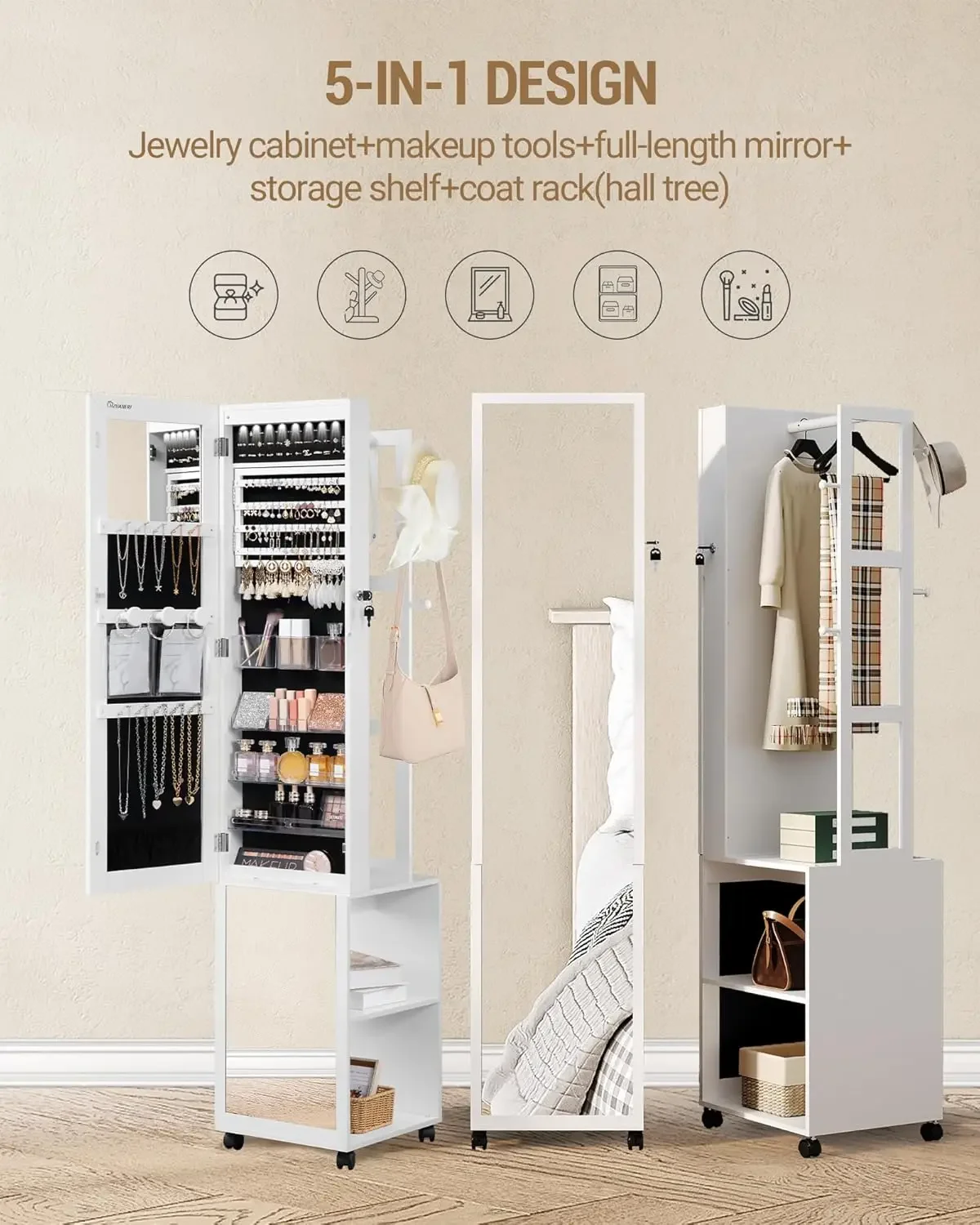 Lemari Perhiasan 8 LED, Organi - Full Length Mirror Jewelry Armoire ulasan dan harga