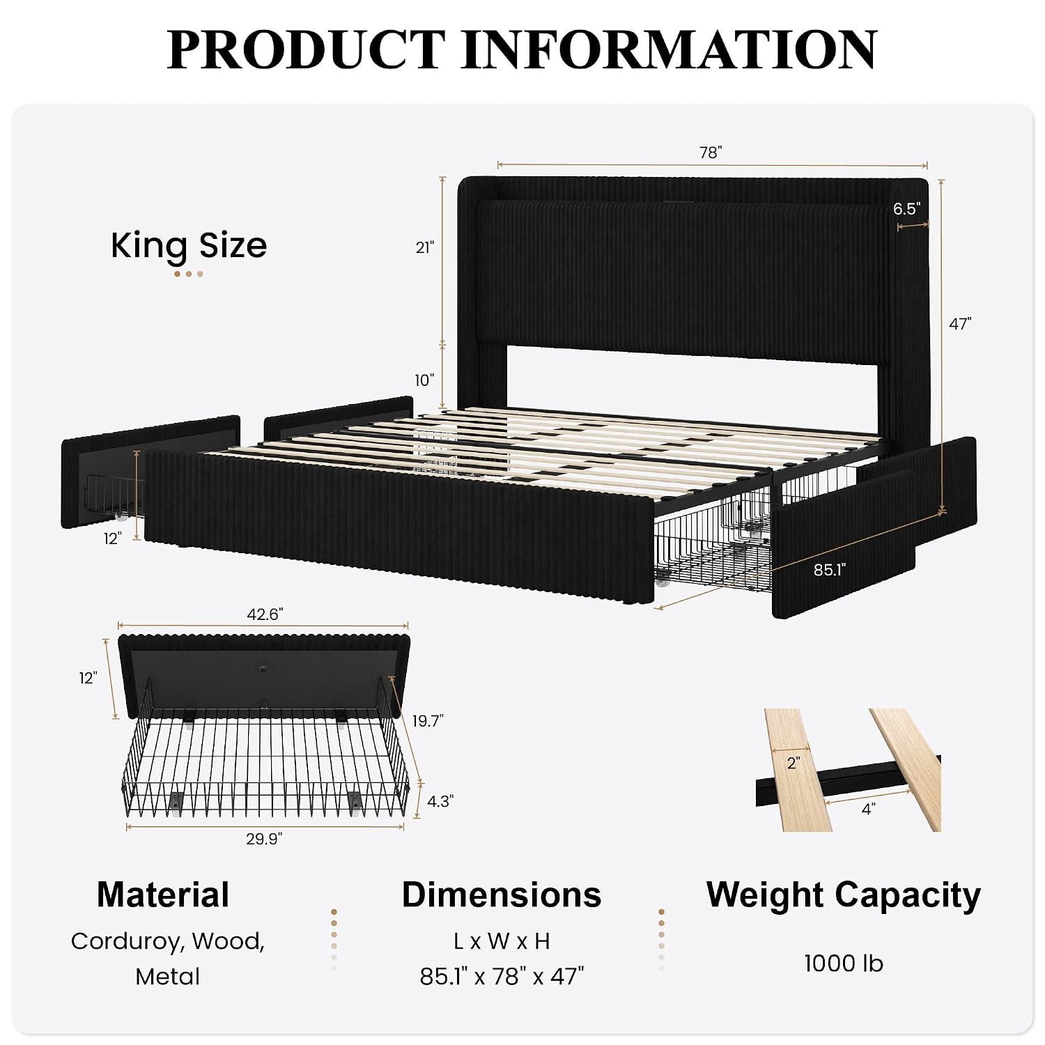 Rangka Tempat Tidur King Size  - King Size Bed Frame With Storage Drawers ulasan dan harga
