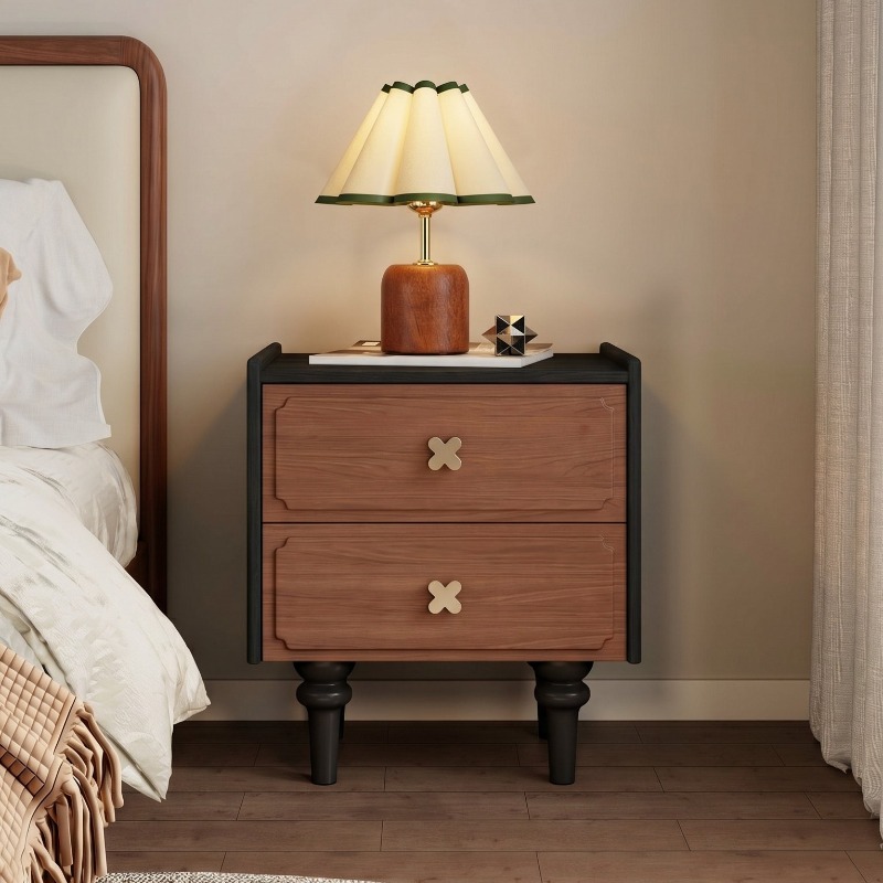 Meja Nakas Kayu Solid Hitam un - Solid Wood Nightstand 2 Drawers ulasan dan harga