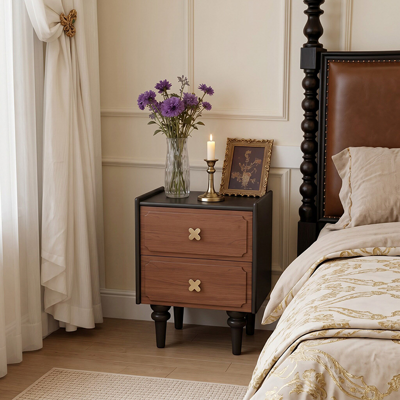 Meja Nakas Kayu Solid Hitam un - Solid Wood Nightstand 2 Drawers ulasan dan harga