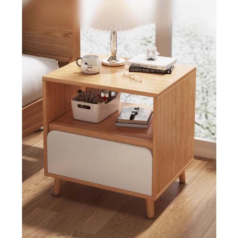 Meja samping tempat tidur puti - Solid Wood Nightstand 2 Drawers ulasan dan harga