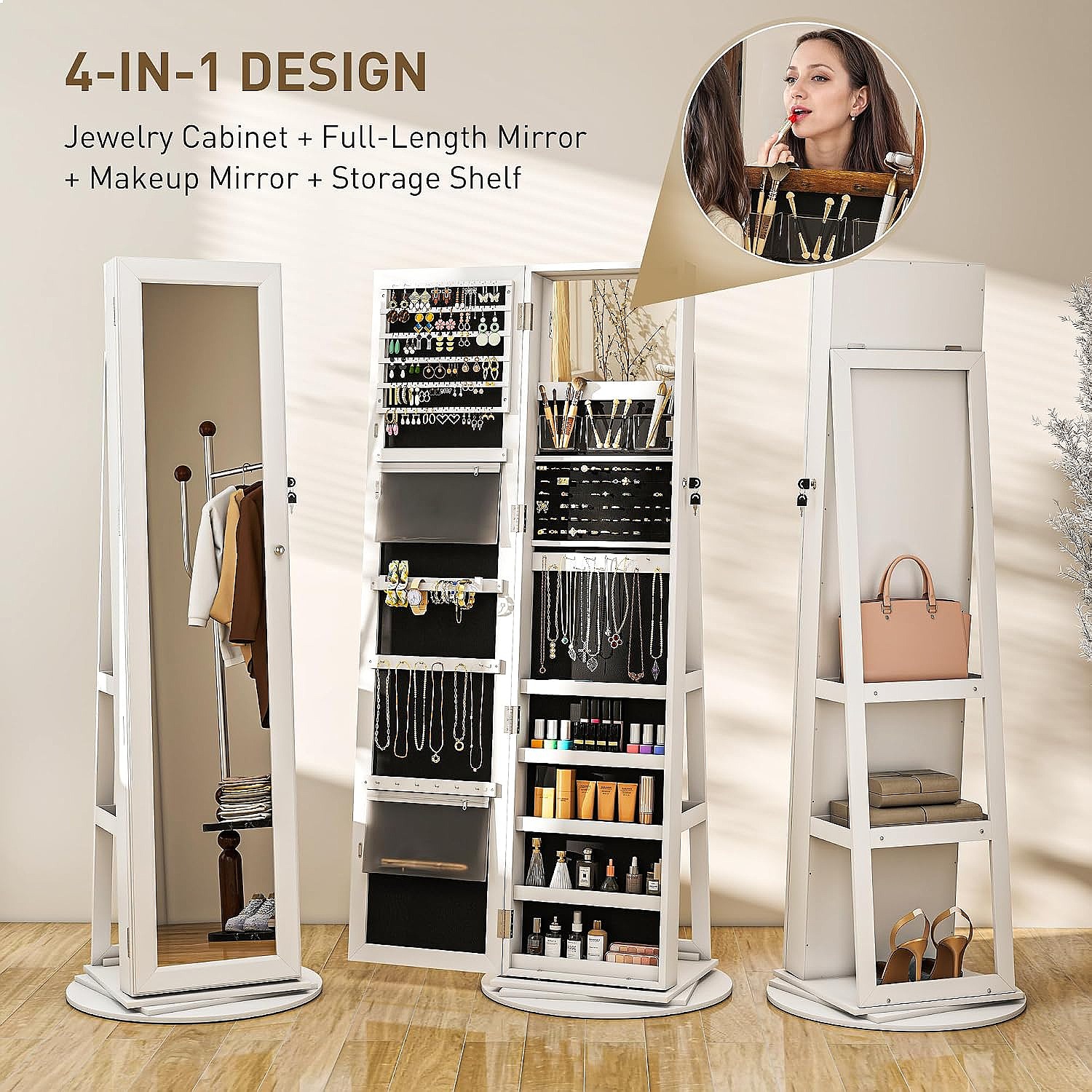 HOMCOM 360 °   Lemari Perhiasa - Full Length Mirror Jewelry Armoire ulasan dan harga