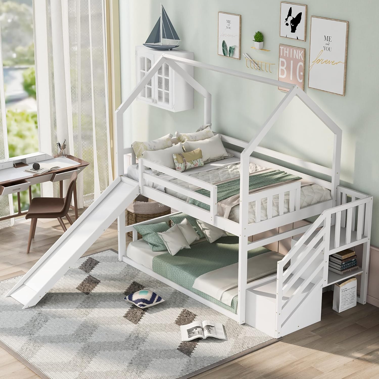 Tempat Tidur Tingkat Twin Over - Bunk Bed With Stairs And Slide ulasan dan harga