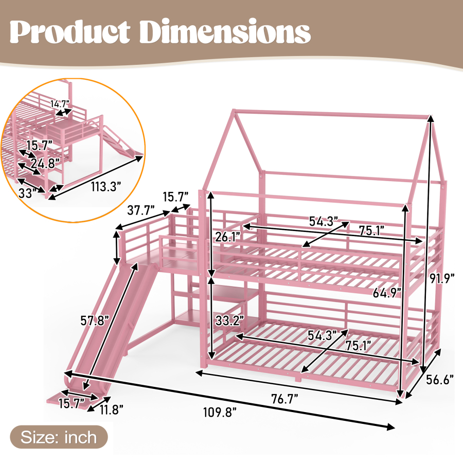 Tempat Tidur Susun Full Metal  - Bunk Bed With Stairs And Slide ulasan dan harga