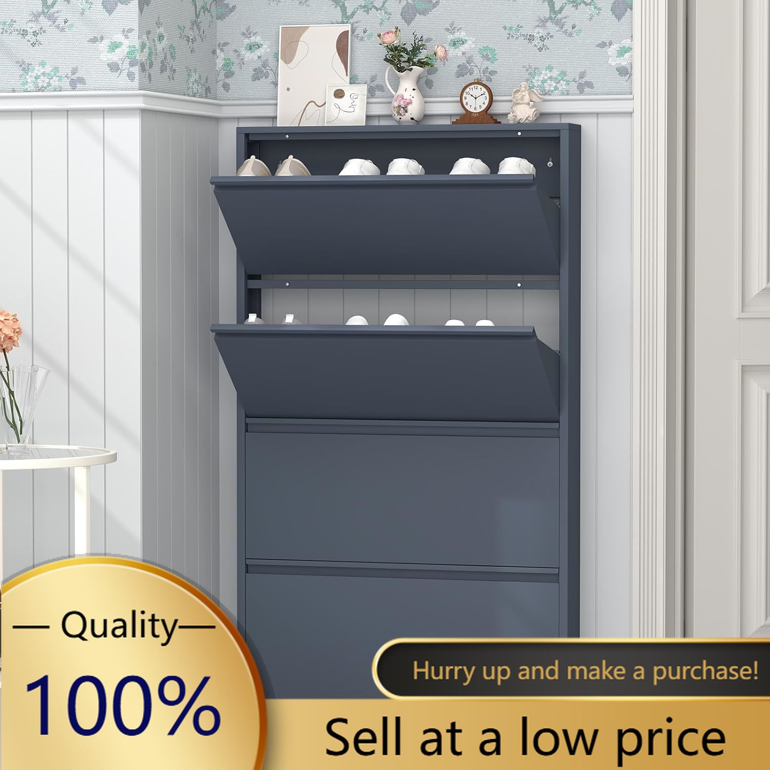 Lemari Sepatu dengan 4 Laci Li - Shoe Rack Cabinet Narrow Entryway ulasan dan harga