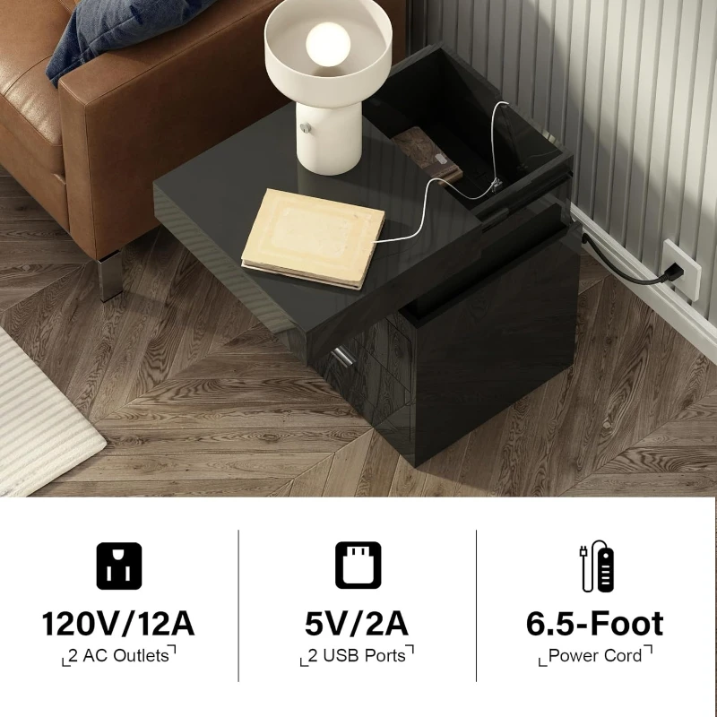 Meja Nakas LED dengan Stasiun  - Solid Wood Nightstand 2 Drawers ulasan dan harga