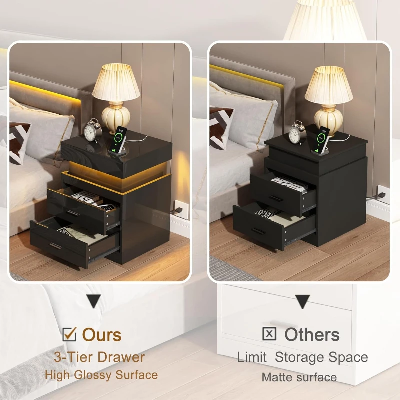 Meja Nakas LED dengan Stasiun  - Solid Wood Nightstand 2 Drawers ulasan dan harga