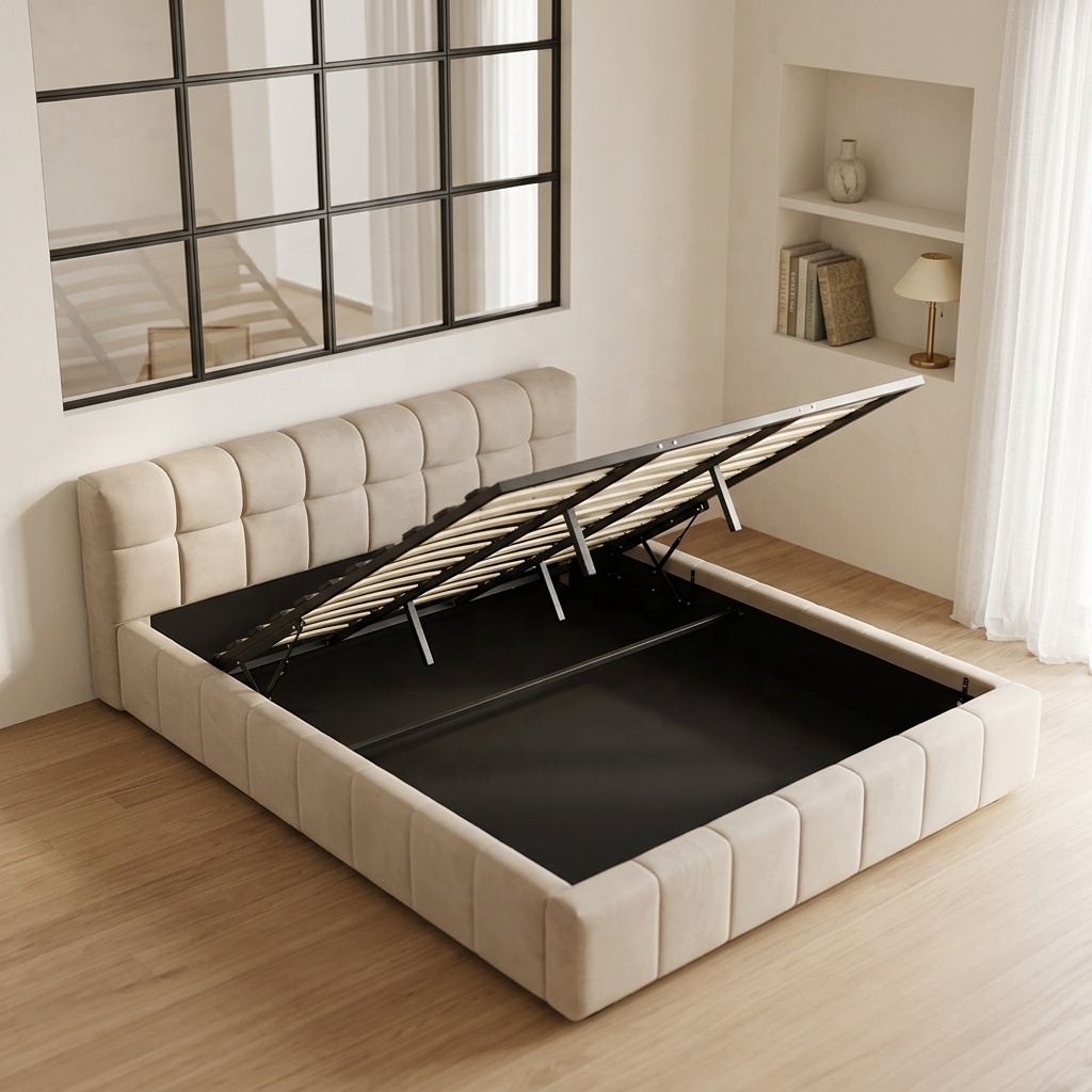 Tempat Tidur Empuk Modern Berl - Gas Lift Storage Bed Hydraulic ulasan dan harga