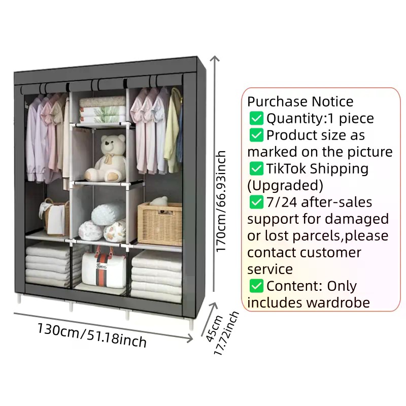 Lemari pakaian portabel 64 inc - Wardrobe Closet Portable Fabric Cover ulasan dan harga